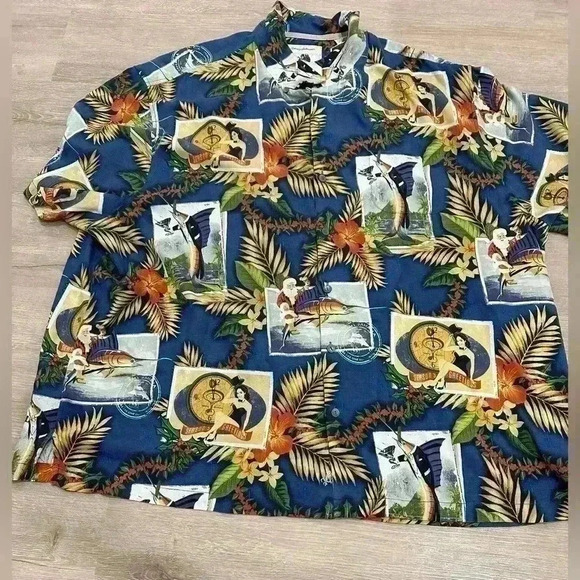 4XB Tommy Bahama sports jungle shade Silk Shirt season greetings button down - Picture 1 of 9